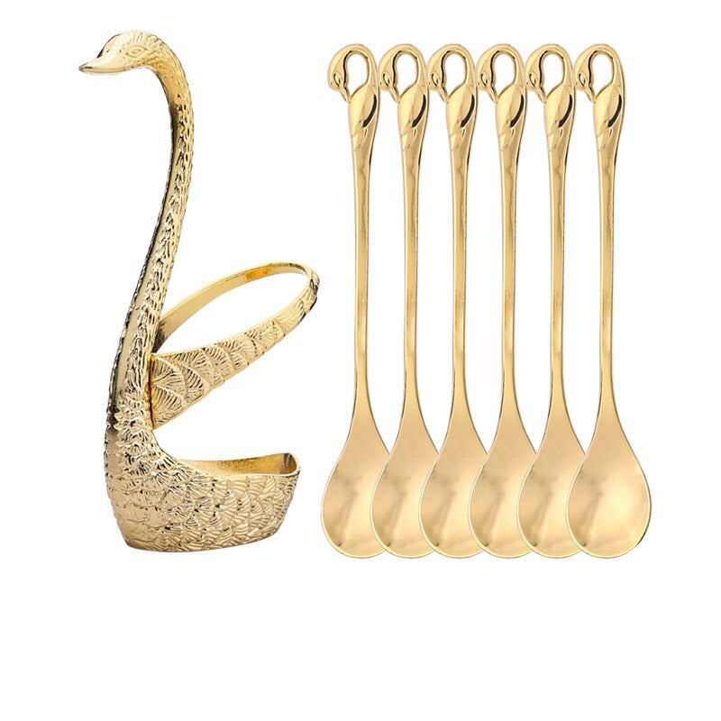 7pcs Swan Base Holder Fruit Forks Set Salad Dessert Tools Tableware